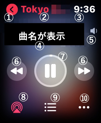 AppleWatch上の楽曲再生画面3
